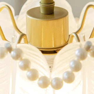 ZOWALA - Elegant Bedroom Feather Round Glass Pendant Light Image - 10