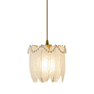 ZOWALA - Elegant Bedroom Feather Round Glass Pendant Light Image - 11