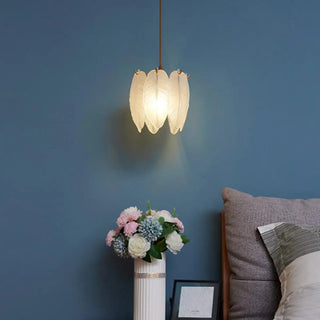ZOWALA - Elegant Bedroom Feather Round Glass Pendant Light Image - 2