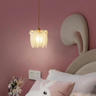 ZOWALA - Elegant Bedroom Feather Round Glass Pendant Light Image - 3