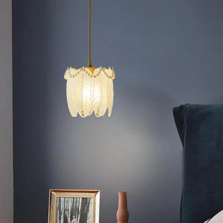 ZOWALA - Elegant Bedroom Feather Round Glass Pendant Light Image - 4