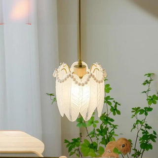 ZOWALA - Elegant Bedroom Feather Round Glass Pendant Light Image - 5