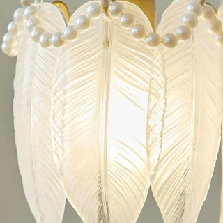 ZOWALA - Elegant Bedroom Feather Round Glass Pendant Light Image - 7