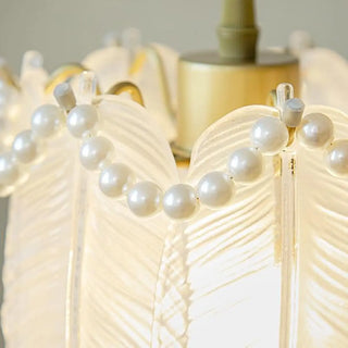 ZOWALA - Elegant Bedroom Feather Round Glass Pendant Light Image - 9