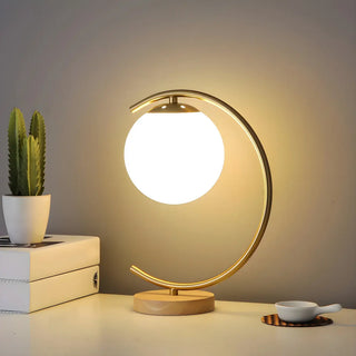 Elegant Simple Glass Globe Curved Metal Table Lamp Zawala Image - 1