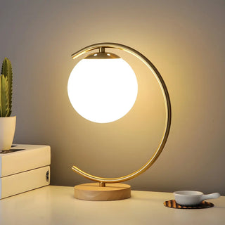 Elegant Simple Glass Globe Curved Metal Table Lamp Zawala Image - 3