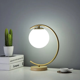 Elegant Simple Glass Globe Curved Metal Table Lamp Zawala Image - 9