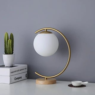 Elegant Simple Glass Globe Curved Metal Table Lamp Zawala Image - 10