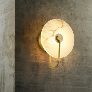 Nordic Gold Round Alabaster Living Room LED Wall Sconce Zawala Image - 14