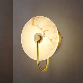 Nordic Gold Round Alabaster Living Room LED Wall Sconce Zawala Image - 15