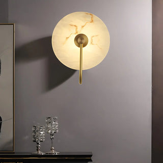 Nordic Gold Round Alabaster Living Room LED Wall Sconce Zawala Image - 16