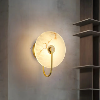 Nordic Gold Round Alabaster Living Room LED Wall Sconce Zawala Image - 3