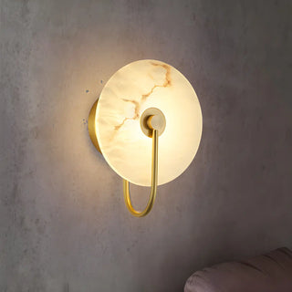Nordic Gold Round Alabaster Living Room LED Wall Sconce Zawala Image - 4