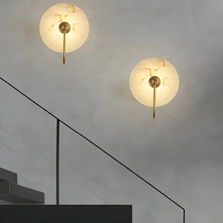 Nordic Gold Round Alabaster Living Room LED Wall Sconce Zawala Image - 5