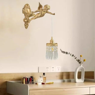 Exquisite Gold Angel Crystal Pendant Light Sconces Image - 1