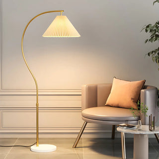 Elegant Gold Arc LED Floor Lamp with Pleated Shade Zawala Image - 2
