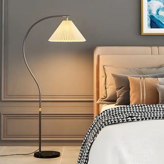 Elegant Gold Arc LED Floor Lamp with Pleated Shade Zawala Image - 3