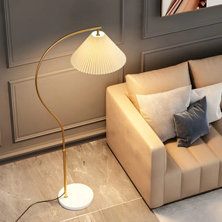 Elegant Gold Arc LED Floor Lamp with Pleated Shade Zawala Image - 4