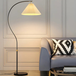 Elegant Gold Arc LED Floor Lamp with Pleated Shade Zawala Image - 5