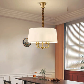 ZOWALA - Drum White Fabric 5-Light Gold Dining Room Chandelier Image - 2