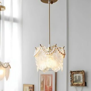 ZOWALA - Elegant Clear Crystal Pearl Decor Floral Drum Pendant Light Image - 1