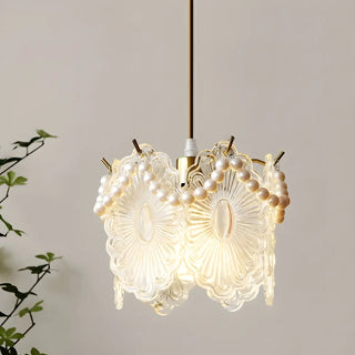 ZOWALA - Elegant Clear Crystal Pearl Decor Floral Drum Pendant Light Image - 11