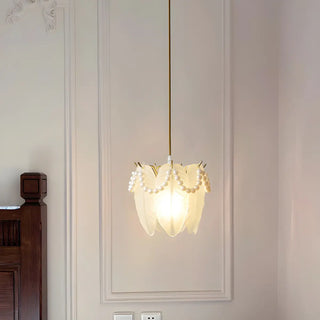 ZOWALA - Elegant Clear Crystal Pearl Decor Floral Drum Pendant Light Image - 4