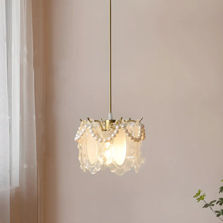 ZOWALA - Elegant Clear Crystal Pearl Decor Floral Drum Pendant Light Image - 5