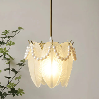 ZOWALA - Elegant Clear Crystal Pearl Decor Floral Drum Pendant Light Image - 6