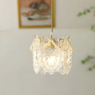 ZOWALA - Elegant Clear Crystal Pearl Decor Floral Drum Pendant Light Image - 7