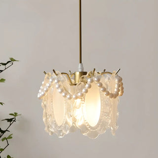 ZOWALA - Elegant Clear Crystal Pearl Decor Floral Drum Pendant Light Image - 8