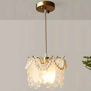 ZOWALA - Elegant Clear Crystal Pearl Decor Floral Drum Pendant Light Image - 9