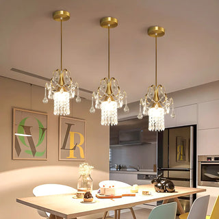 European Gold Curved Arm Crystal Dining Room Pendant Light Zawala Image - 1