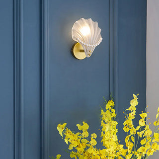 Seashell Pearl Accents and Gold Metal Wall Sconce Zawala Image - 1