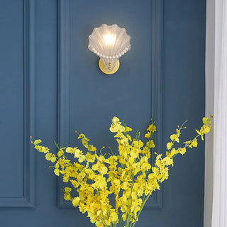 Seashell Pearl Accents and Gold Metal Wall Sconce Zawala Image - 2