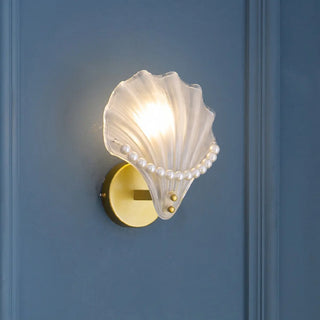 Seashell Pearl Accents and Gold Metal Wall Sconce Zawala Image - 3