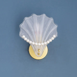 Seashell Pearl Accents and Gold Metal Wall Sconce Zawala Image - 6