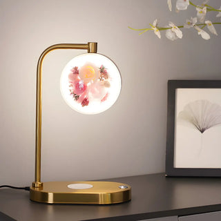 Modern Golden Glass Round Flower Accent Table Lamp Zawala Image - 3