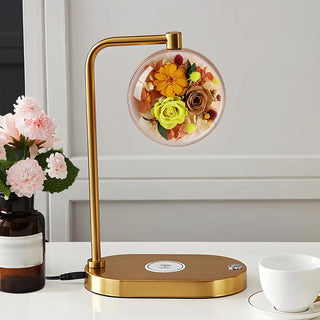 Modern Golden Glass Round Flower Accent Table Lamp Zawala Image - 7