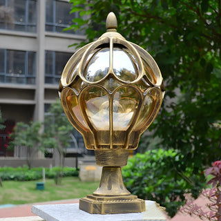 Brass Finish Elegant Globe Metal Outdoor Column Light Zawala Image - 1