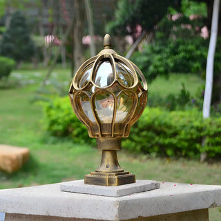 Brass Finish Elegant Globe Metal Outdoor Column Light Zawala Image - 12