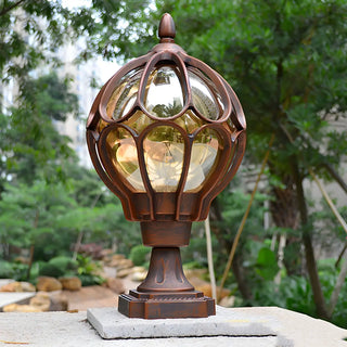 Brass Finish Elegant Globe Metal Outdoor Column Light Zawala Image - 2