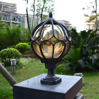 Brass Finish Elegant Globe Metal Outdoor Column Light Zawala Image - 3