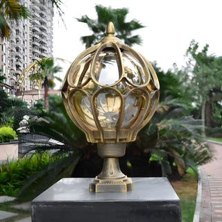 Brass Finish Elegant Globe Metal Outdoor Column Light Zawala Image - 4
