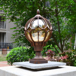 Brass Finish Elegant Globe Metal Outdoor Column Light Zawala Image - 5