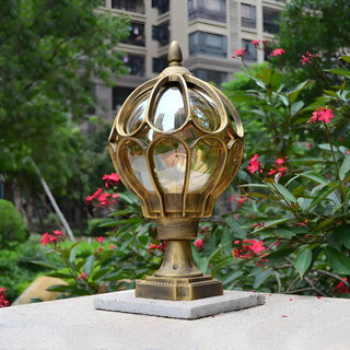 Brass Finish Elegant Globe Metal Outdoor Column Light Zawala Image - 6