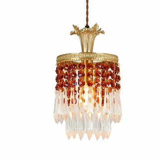 ZOWALA - Vintage Red Cylinder Crystal Dining Room Pendant Light Image - 13