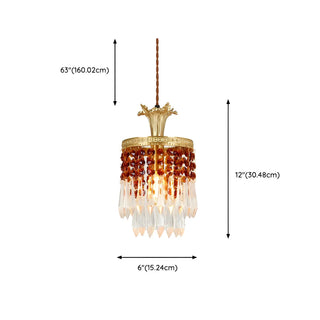 ZOWALA - Vintage Red Cylinder Crystal Dining Room Pendant Light #size