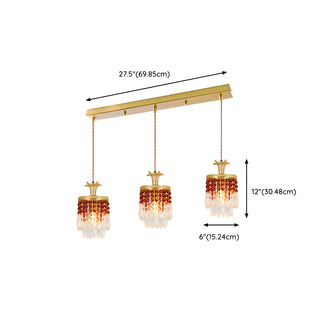 ZOWALA - Vintage Red Cylinder Crystal Dining Room Pendant Light Image - 15