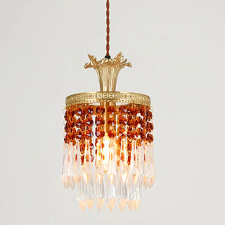 ZOWALA - Vintage Red Cylinder Crystal Dining Room Pendant Light Image - 2